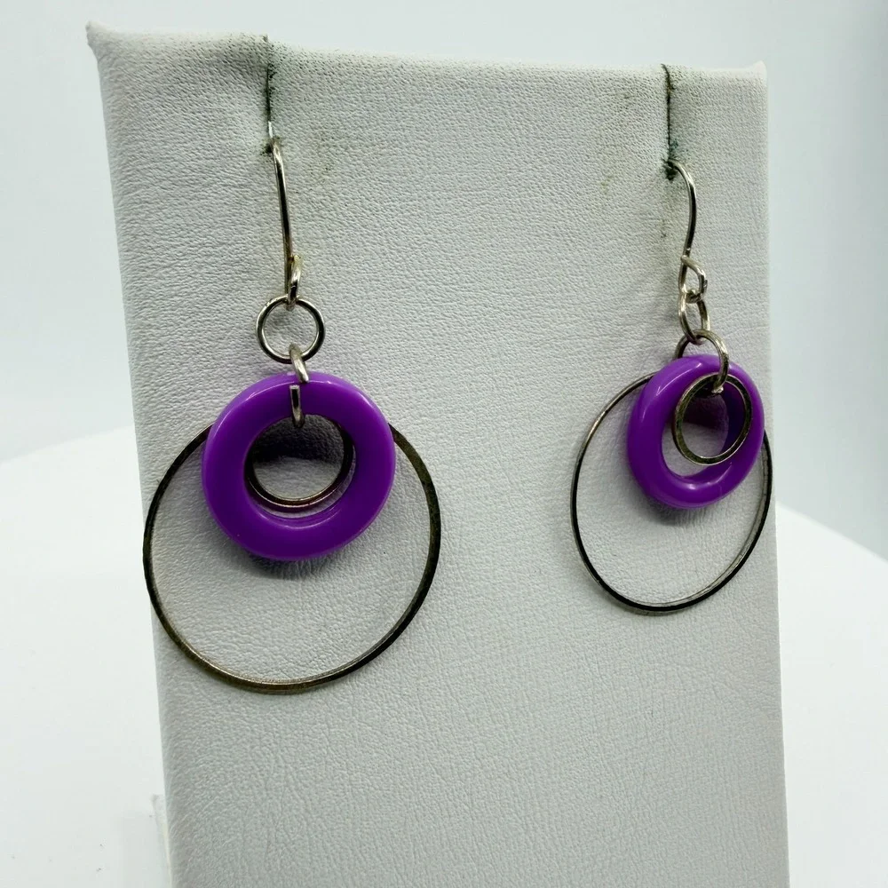 Vibrant Purple Ring Dangle Earrings Statement Geometric Boho Y2K Minimalist Chic